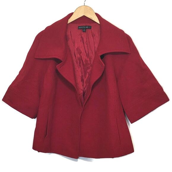 Lafayette 148 New York Red Swing Coat Virgin Wool 3/4 Sleeve Short Size 12 - Picture 1 of 16